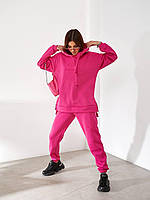 Жіночий теплий спортивний костюм тринитка на флісі ПЄНЬЄ, малинового кольору/ малина, арт 464