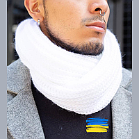 Чоловічий шарф-хомут снуд Without Scarf В'язаний стильний вовняний шарф-труба бафф на шию і голову білий