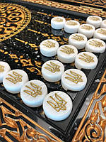 Фішки для гри нарди з каменю 27×12мм з гравіруванням тризуб, фото 6