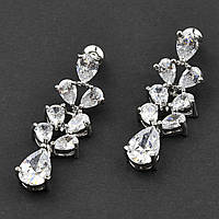 Сережки гвоздики металеві сріблясті з білими кристалами Зварювання крапельки довжина 4 см ширина 12 мм