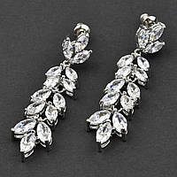 Сережки гвоздики металеві сріблясті з білими стразами Зварювання пелюстки довжина 5 см ширина 11 мм