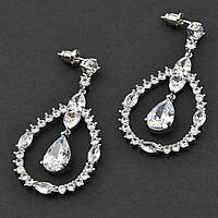 Сережки гвоздики металеві сріблясті з кришталевими камінцями Сварівські довжина 5 см ширина 23 мм