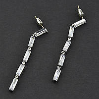 Сережки гвоздики металеві сріблясті віскі з білими кристалами Сваровскі довжина 6 см ширина 3 мм