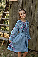 Блакитне дитяче плаття-вишиванка з клинами "Птаха", арт. 4353 164