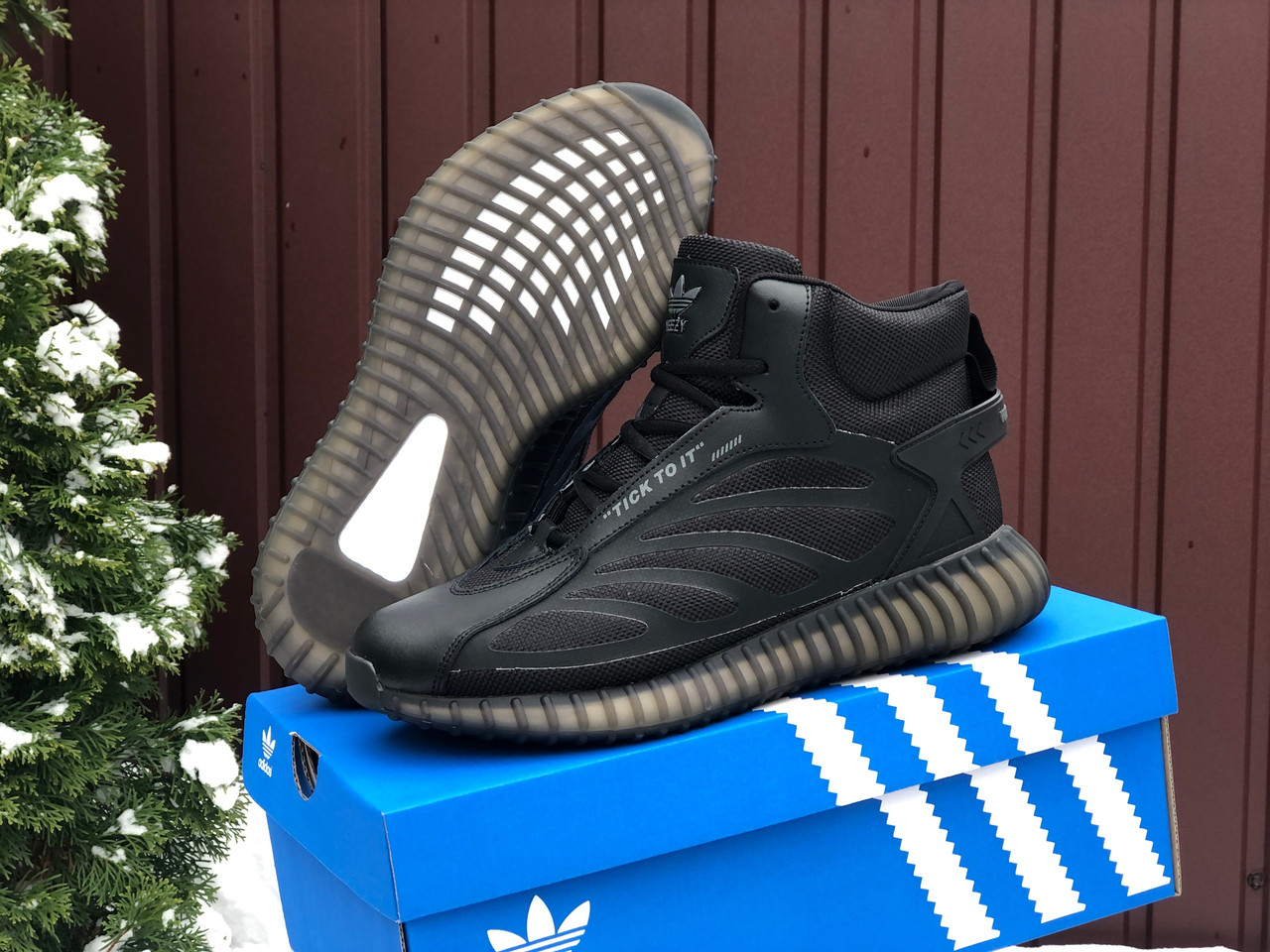Кроссовки Зимние Мужские Adidas Yeezy Boost Черные, Адидас. Натуральная ...