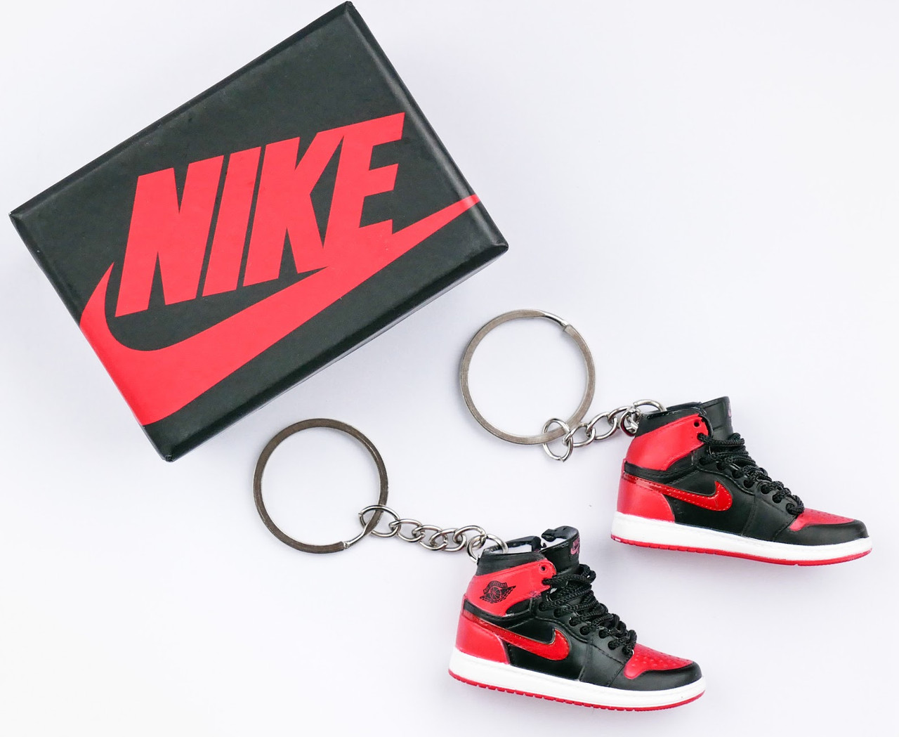 Міні взуття, фінер-шузи, брелок Nike AIR Jordan Black Red + коробка Black