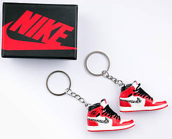 Міні взуття, фінер-шузи, брелок Nike AIR Jordan D1or Red Wht + коробка Black