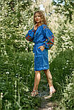 Синя лляна сукня вишиванка в стилі петриківського розпису, арт. 4519-коротка, фото 4