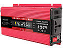 Перетворювач струму 1200W, інвертор KME 12 V — 220 V 1200 W LCD-дисплей USB Red модифікований інвертор, фото 5