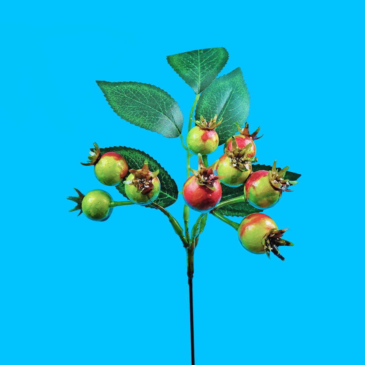 Штучна гілочка з червоно-зеленими плодами дикої троянди (30 см), фото 1