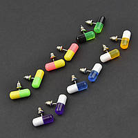 Сережки гвоздики пузети срібляста застібка капсули різних кольорів розмір капсули 1,5 см упаковка із 6 пар