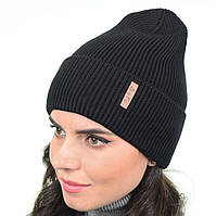 Женская молодежная черная шапка лопата с отворотом осень зима двойная