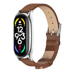 Шкіряний ремінець Primo Mijobs для фітнес-браслета Xiaomi Mi Smart Band 7 - Brown&Silver