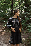 Чорна  лляна сукня вишиванка в стилі петриківського розпису "Птаха", арт.4602-к, фото 3