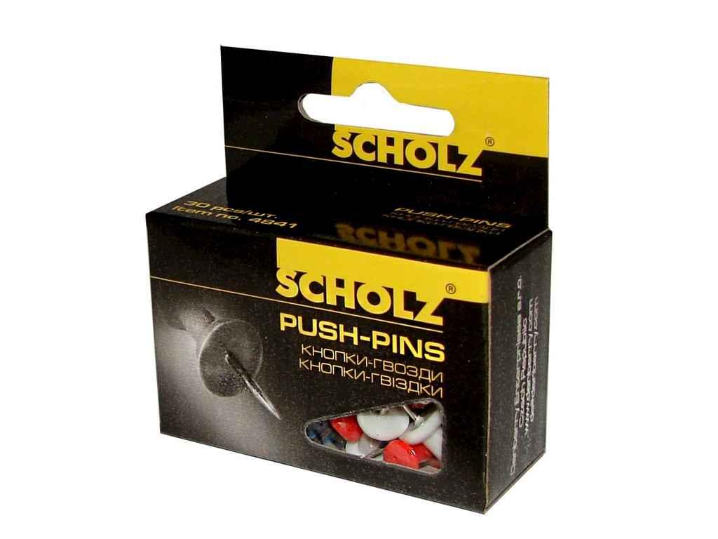 Кнопки-цвяхи канцелярські, 30шт, кольорові, 4841 ТМ Scholz BP, фото 1