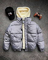Мужская зимняя куртка оверсайз серая до -25*С | Мужской теплый пуховик зимний с капюшоном серый (Bon)