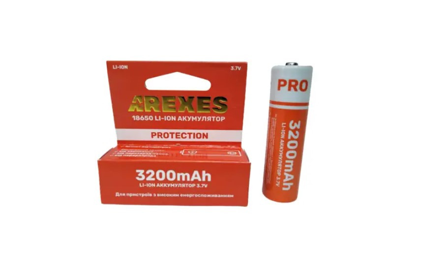 Акумулятор Arexes 18650 Li-Ion 3200 mAh із захистом Red