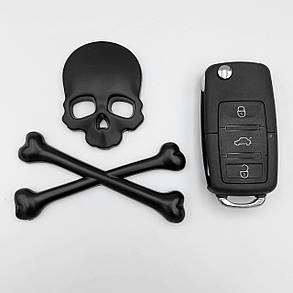 Металевий шильдик емблема Skull з кістками(Череп з кістками) Чорний, фото 3