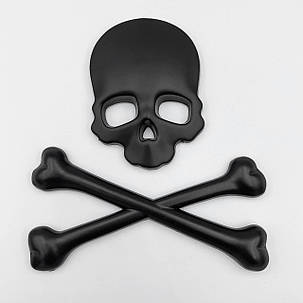 Металевий шильдик емблема Skull з кістками(Череп з кістками) Чорний, фото 1