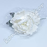 "Півонія з листочками велика біла" виріб з цукрової мастики для прикрашання тортів та кондитерських виробів