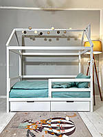Ліжко будиночок TERRY трансформер 160*80 см з шухлядами (бук) біле