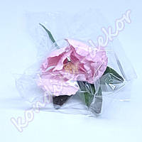 "Пион с листочками маленький розовый" изделие из сахарной мастики для украшения кондитерских изделий