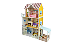 Ляльковий будиночок дерев'яний з меблями дитячий ігровий триповерховий будиночок для барбі FunFit Kids 3045 + тераса + 2 ляльки, фото 4