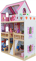 Кукольный домик деревянный с мебелью игровой трехэтажный детский домик для кукол FunFit Kids + LED подсветка