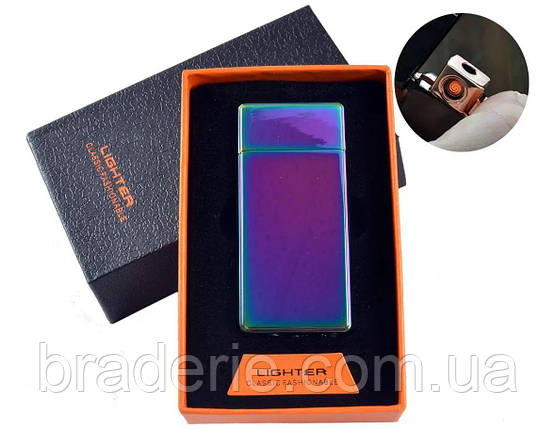Запальничка USB + газова в подарунковій коробці (спіраль та гостре полум'я) Lighter HL-250 хамелеон глянсова, фото 2