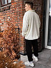 Чоловіча плюшева сорочка оверсайз зимова бежева тепла на флісі, фото 4