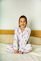 Теплая пижама детская кофта и штаны Зайка-фея натуральная пижама для девочки белая 128-140