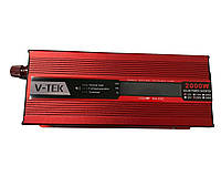 Инвертор напряжения V-TEK NV-2000 (1200Вт), LCD, 12/220V, approximated, 1 универсальная розетка, клемы