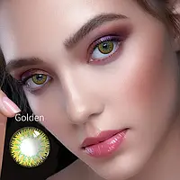 Цветные линзы для глаз жёлто-зелёные Gold (пара) + контейнер для хранения в подарок