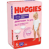 Трусики-подгузники Huggies Pants 6 (15-25 кг) Jumbo для девочек, 30 шт