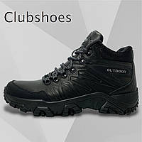 Мужские зимние ботинки Clubshoes натуральная кожа и мех, водонепроницаемые черные со шнуровкой B4 мех