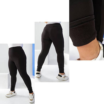 Жіночі облягаючі чорні лосини з дайвінгу на флісі великі розміри, фото 1