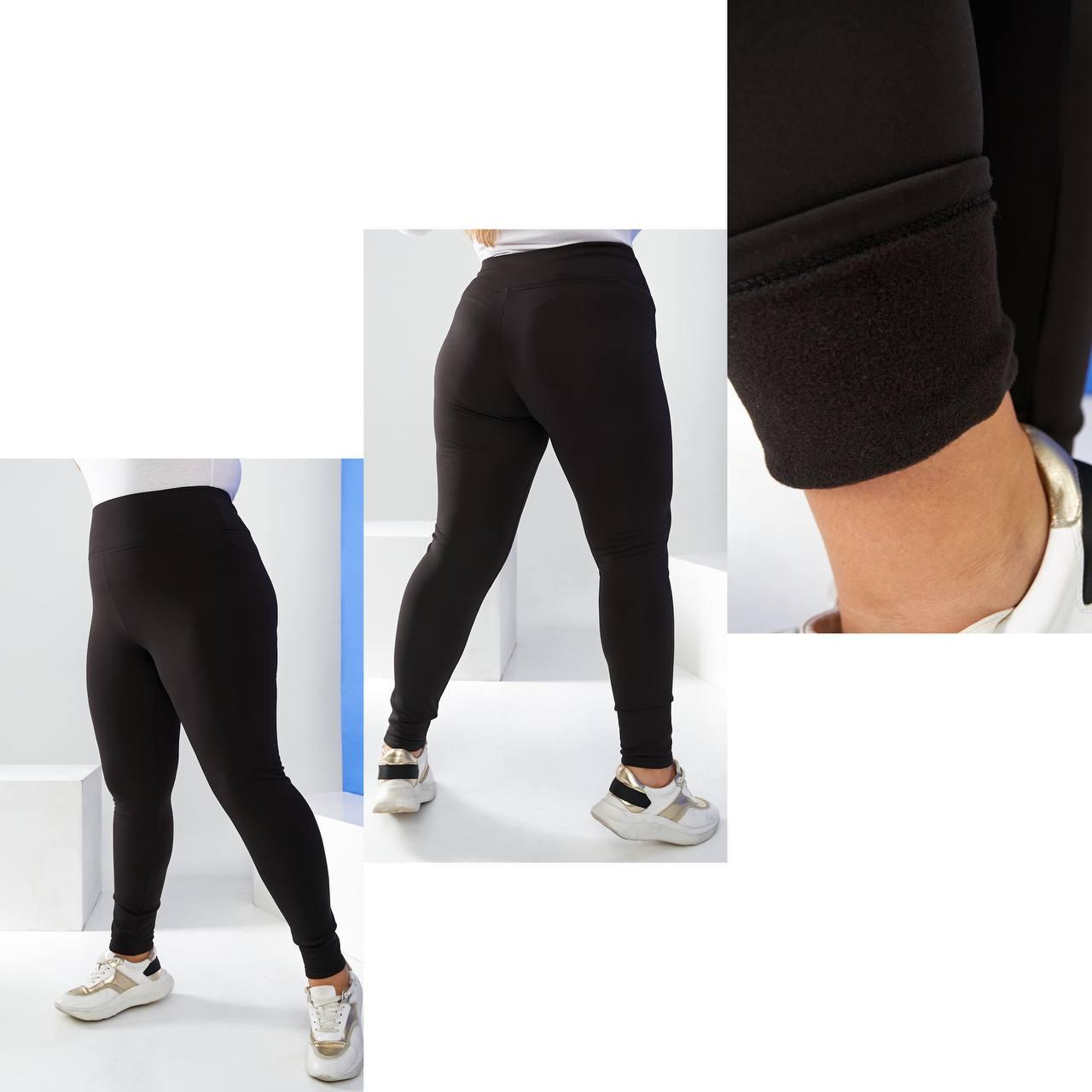 Жіночі облягаючі чорні лосини з дайвінгу на флісі великі розміри