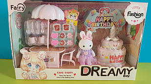 Ігровий набір День народження з фігуркою кролика флокс, великим тортом, меблями та аксесуарами