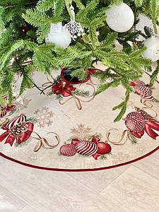 Спідниця під ялинку новорічна гобеленова кругла Limaso Лімасо діаметр Ø 90 см килимок спідничка для ялинки RED BALLS-SD