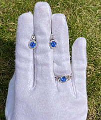Срібні сережки з блакитним камінням кварцями Асоль