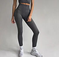 Лосини з ефектом пуш-ап рубчик L/XL, Сірий (Графіт) з моделюючим швом ззаду, фото 3