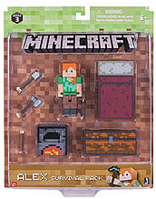 Алекс набір для виживання з ліжком Майнкрафт фігурка Minecraft Alex Action survival pack оригінал Jazwares