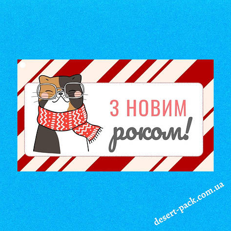 Новорічні бірки з отвором 100х60 мм (10 шт.) новорічний кіт, фото 1