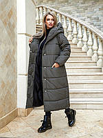 AIZA Пуховик теплий пальто кокон ковдра куртка зимова жіноча А521 хакі кольору коричневий коричнева