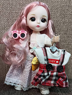 Лялька пупс шарнірна БЖ 16 см +2 вбрання, молодша сестра Виолетта