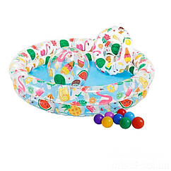 Дитячий надувний басейн Intex 59460-1 «Фрукти», 122 х 25 см, з м'ячиком і кругом, з кульками BS, КОД: 2587702