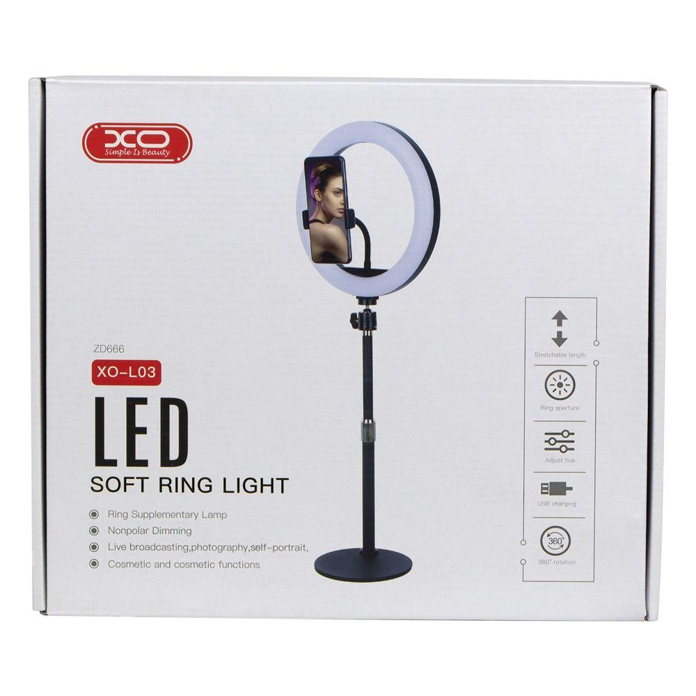 Лампа Кільцева XO L03/ZD666 26см на Підставці ( працює від Power Bank)
