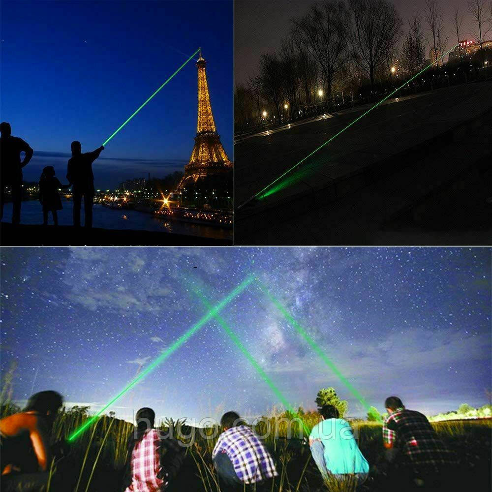 Мощная лазерная указка на батарейках с насадками до 10 км, 100 W, Зеленая / Точечный лазерный светильник - фото 3 - id-p1718397119
