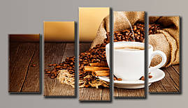 Модульна картина на полотні з 5 частин "Кава з корицею"