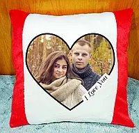 Плюшевая декоративная подушка с фото, подарок на День Влюблённых